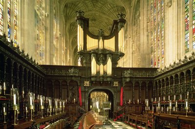 Interieur met zijbeuk en orgel, Kings College Chapel, Cambridge door Unbekannt Unbekannt