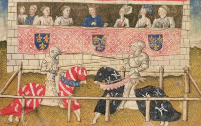John Chalon van Engeland en Lois de Beul van Frankrijk in een steekspel, uit het Koninklijk Wapenboek Manuscript, 1448 door Unbekannt Unbekannt