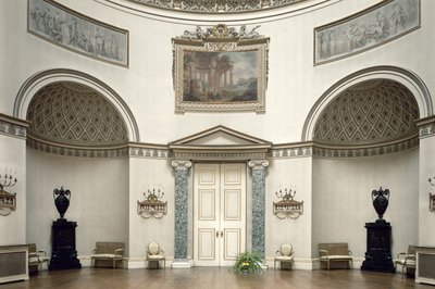 Kedleston Hall, De Salon, Derbyshire, VK, ontworpen door Robert Adam, voltooid in 1763 door Unbekannt Unbekannt