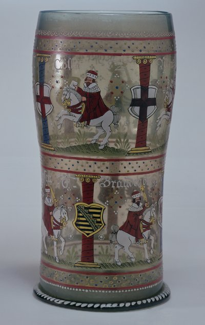 Kurfuerstenhumpen geëmailleerd met scènes van keizer en zeven keurvorsten op witte paarden, Boheems, 1625 door Unbekannt Unbekannt