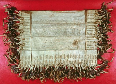 Middeleeuwse protestbrief van de Boheemse adel tegen de behandeling van Johannes Hus door het Concilie van Konstanz (c.1369-1415), 1415-16 door Unbekannt Unbekannt