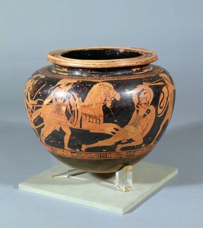 Mengkom (Dinos) versierd in zwart en wit reliëf met heroïsch gevechtstafereel, werk van de Altamura schilder, 450 v.Chr. door Unbekannt Unbekannt