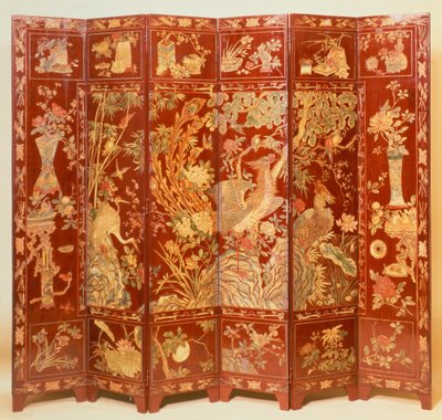 Pastorale scène, (rood lakscherm met verguld chinoiserie) door Unbekannt Unbekannt