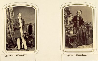 Portretten van Horace Vernet en Rosa Bonheur (sepia foto) door Unbekannt Unbekannt