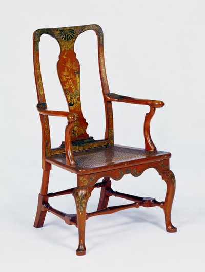 Queen Anne rood gelakte armstoel met cabriole poten, c.1710 door Unbekannt Unbekannt