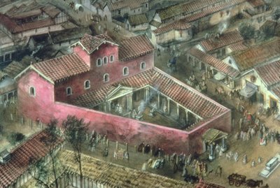 Reconstructie van de 2e eeuwse Driehoekige tempel in Verulamium door Unbekannt Unbekannt