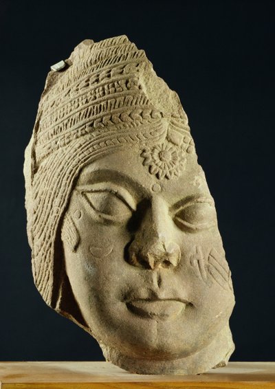 Rood zandstenen hoofd van Yakshi, Bharhut, 2e eeuw v.Chr. door Unbekannt Unbekannt