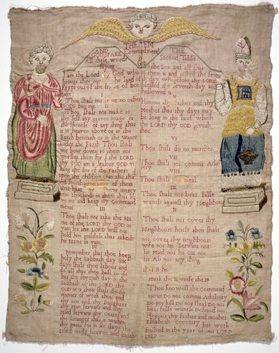 Merklap, met de Tien Geboden, door Elizabeth Coventry, Engels, 1727 door Unbekannt Unbekannt