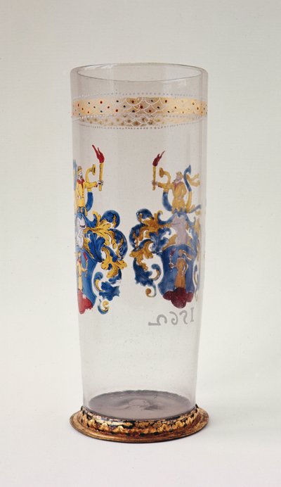 Stangenglas geëmailleerde heraldische decoratie, verguld zilveren montuur, waarschijnlijk Zuid-Duits, 1562 door Unbekannt Unbekannt