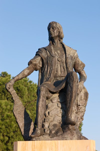 Standbeeld van Christoffel Columbus bij het La Rabida-klooster, Huelva, Andalusië, Zuid-Spanje door Unbekannt Unbekannt