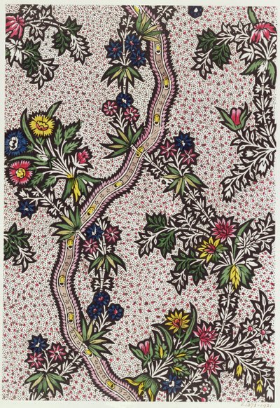 Textielontwerp van plantvormen en slingerende linten, c.1770 door Unbekannt Unbekannt