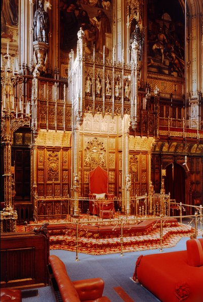 De Troon van de Soeverein in het House of Lords, Westminster, gebouwd ca. 1844 door Unbekannt Unbekannt