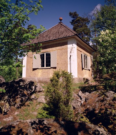 Uitzicht op de specimenopslag van het huis van Carl Linnaeus, Hammarby, Uppsala, Zweden door Unbekannt Unbekannt