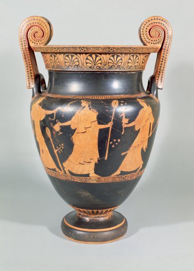 Volute krater, Dionysisch tafereel met rituele verscheuring van een wild dier, Attisch, 450-425 v.Chr. door Unbekannt Unbekannt