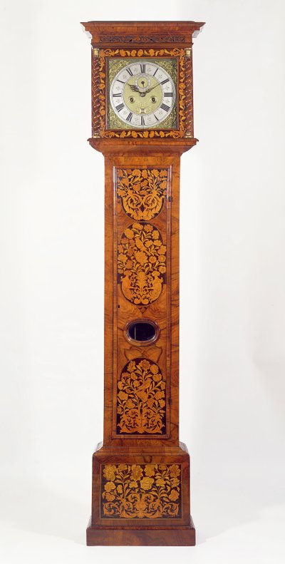Notenhouten paneel marqueterie staande klok, door James Clowes (fl.1671-89) door Unbekannt Unbekannt