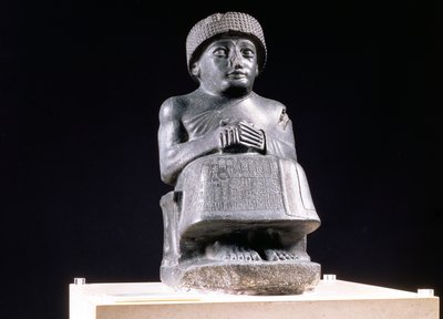 Gudea, Prins van Lagash, standbeeld gewijd aan Ningizzada, Neo-Sumerisch, uit Telloh, oud Girsu, ca. 2130 v.Chr. door Unbekannt
