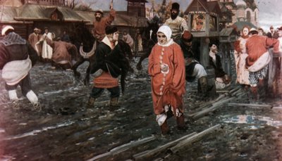 Een straat in Moskou in de 17e eeuw op een feestdag, een schilderij van A. Ryabushkin door Unbekannt