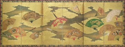 Een decoratie van open en gesloten waaiers, Momoyama-periode (1568-1615) door Unbekannt