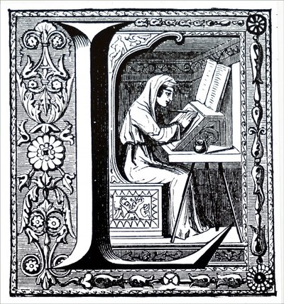 Een monnik die een manuscript verlicht door Unbekannt