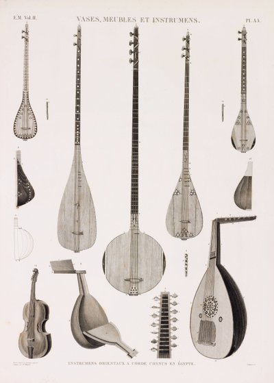 Een serie illustraties van muziekinstrumenten door Unbekannt