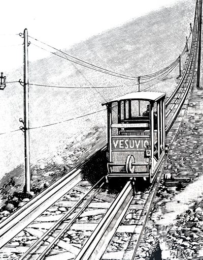 Een zijaanzicht van de auto op de Vesuvius-kabelbaan door Unbekannt