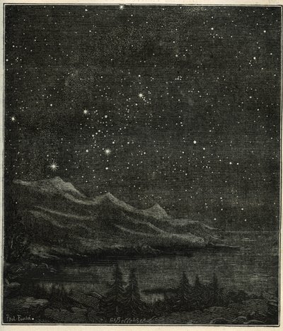 Een sterrennacht perfect om de hemel te observeren. Gravure uit Camille Flammarion