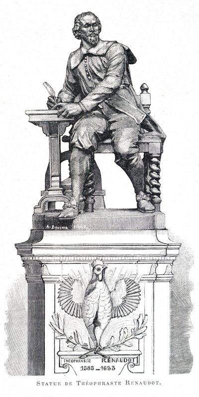 Een standbeeld van Theophraste Renaudot door Unbekannt