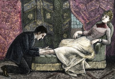 Een jonge vrouw met een verstuiking wordt gemasseerd door haar dokter door Unbekannter Künstler