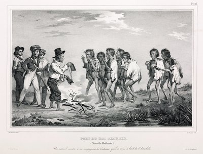 Aboriginals met westerse snuisterijen, Nieuw-Holland door Unbekannt