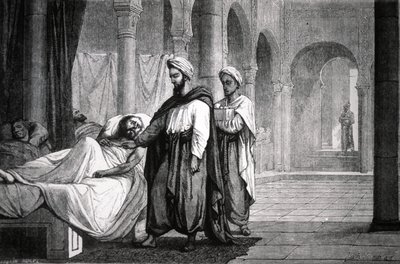 Abulcasis (936-1013) arts van kalief Al-Hakam II, in ziekenhuis van Cordoba (Spanje) (gravure) door Unbekannter Künstler