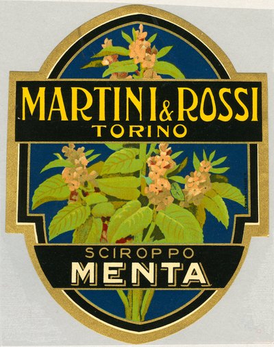 Advertentielabel voor muntsiroop Martini e Rossi door Unbekannt