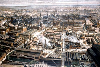 Luchtfoto van de Krupp-fabriek in Essen, ca. 1920 (gravure) door Unbekannter Künstler