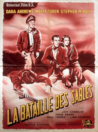Poster van de film La bataille des sables met Dana Andrews Marta Toren en Stephen Mc Nally 1949 door Unbekannt