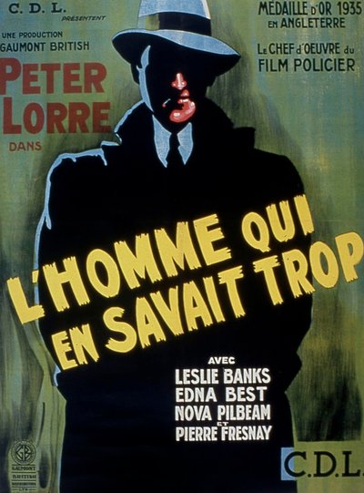 Affiche van de film THE MAN WHO KNEW TOO MUCH van Alfred Hitchcock met Peter Lorre 1934 door Unbekannt