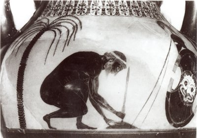 Ajax bereidt zich voor op zijn dood, illustratie naar een Griekse krater vaas uit de 6e eeuw v.Chr. (gravure) (zw/w foto) door Unbekannt