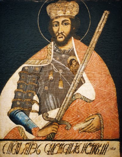 Alexander Nevsky Afgebeeld als een Krijgsheilige in een Portret door een Onbekende Kunstenaar uit het Begin van de 18e Eeuw, Staatsmuseum, Moskou door Unbekannter Künstler