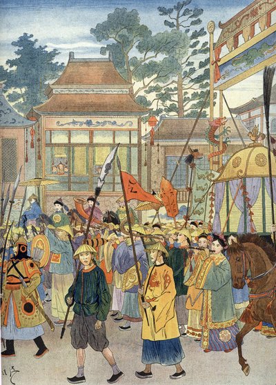 Allegorie van het oude Chinese volkslied: De keizer in een draagstoel, rond 1900 door Unbekannter Künstler