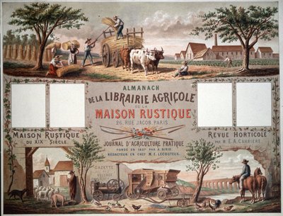 Almanak die traditionele en moderne landbouwmethoden illustreert, ca. 1870-80 (kleur litho) door Unbekannter Künstler