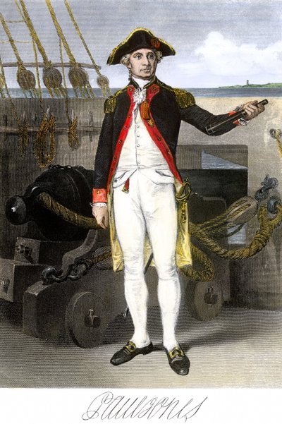 Amerikaanse marine: John Paul Jones (1747-1791) zeeman en held van de Onafhankelijkheidsoorlog van de Verenigde Staten van Amerika. Kleurgravure met handtekening. door Unbekannter Künstler