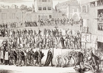 Een Auto-da-fe, of Act van Geloof, processie in Spanje, naar een 15e-eeuwse gravure, uit 