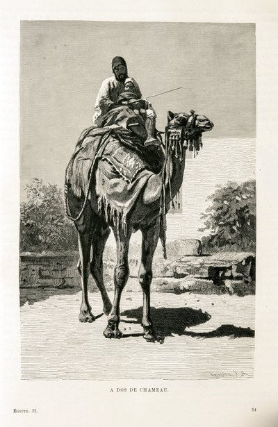 Een Egyptenaar en zijn kind op een kameel - Illustratie uit de Atlas van Egypte door Unknown