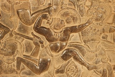 Angkor Wat. Detail van reliëfsculptuur van de Slag bij Kurukshetra, Siem Reap, Cambodja door Unbekannt