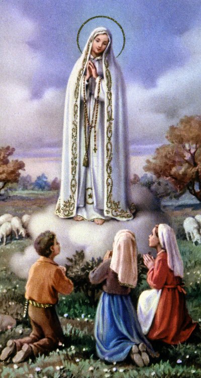 Verschijning van de Maagd Maria aan 3 kleine herders in Fatima, Portugal (1917), ca. 1920-30 door Unbekannter Künstler