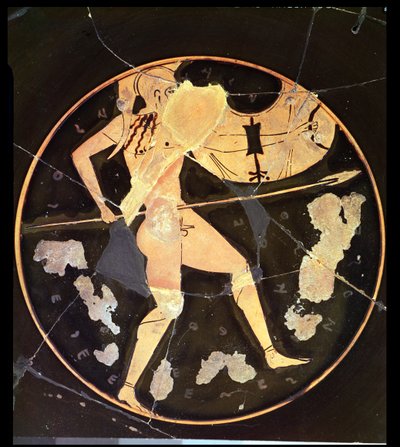 Atheense roodfigurige kylix met een Griekse krijger, Grieks (ca. 500 v.Chr.) door Unbekannt
