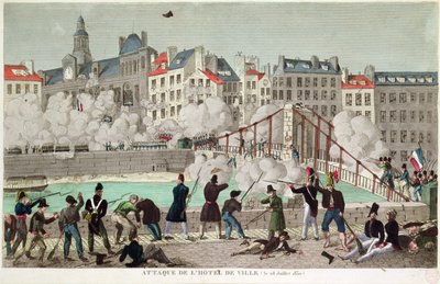 Aanval op het Stadhuis van Parijs en de Slag om de Brug van Arcola, 28 juli 1830 door Unbekannter Künstler