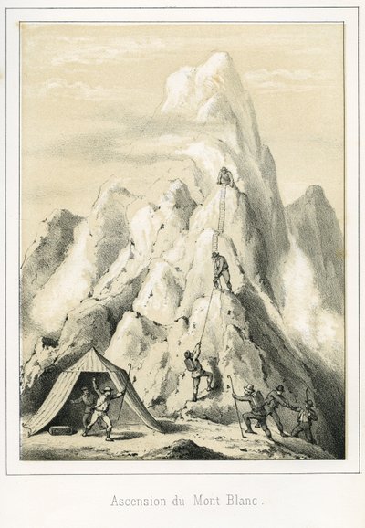 Lawine op de Mont Blanc die resulteerde in de dood van drie gidsen. Gravure 