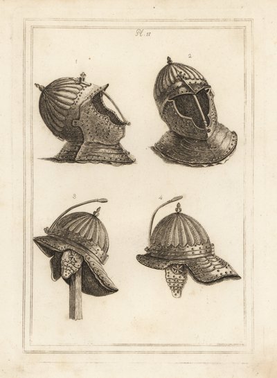 Barhelm 1,2, en de helm van de Hertog van Monmouth met een veer om een pluim te ondersteunen door Unbekannt