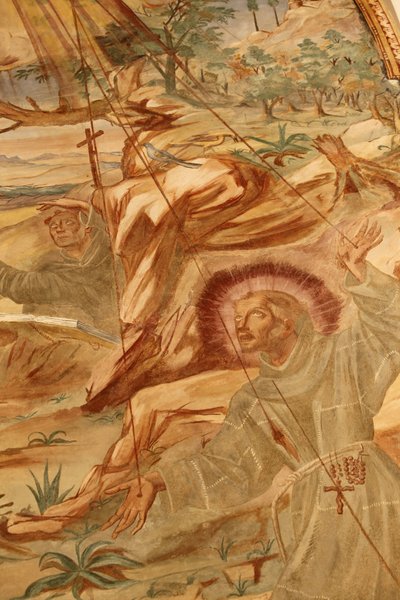 Basiliek van Santa Caterina, Galatina, Apulië. Fresco in het klooster: Sint Franciscus ontvangt de stigmata. Geschilderd door BrJoseph van Gravina in 1696, Galatina, Italië door Unbekannt