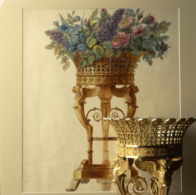 Mand met bloemen en leeuwen, tekening door Garneray circa 1800 door Unbekannt
