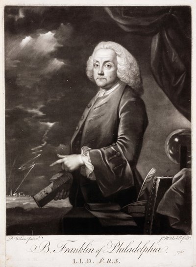 Benjamin Franklin, Amerikaanse theoreticus over statische elektriciteit door Unbekannt